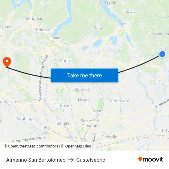 Almenno San Bartolomeo to Castelseprio map