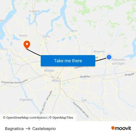 Bagnatica to Castelseprio map