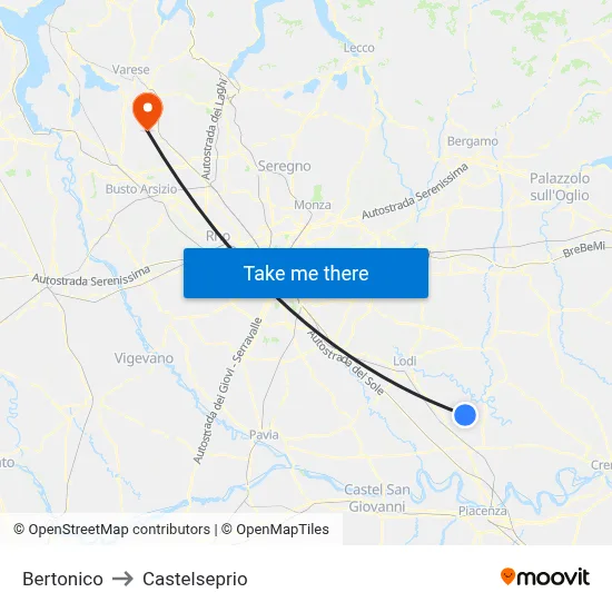 Bertonico to Castelseprio map