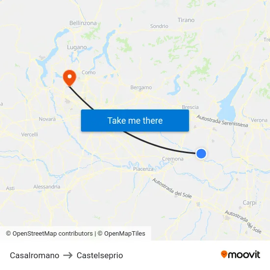 Casalromano to Castelseprio map
