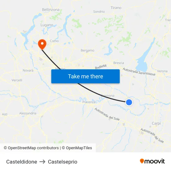 Casteldidone to Castelseprio map