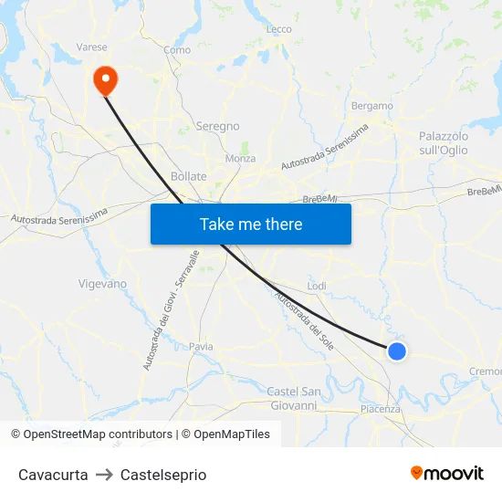 Cavacurta to Castelseprio map