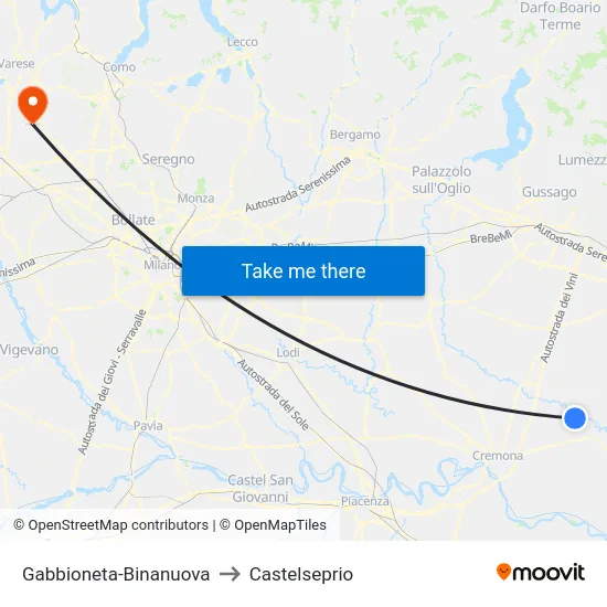 Gabbioneta-Binanuova to Castelseprio map