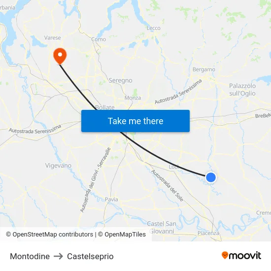 Montodine to Castelseprio map