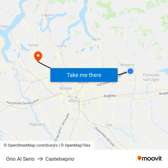 Orio Al Serio to Castelseprio map