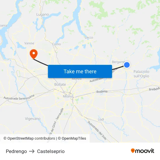 Pedrengo to Castelseprio map