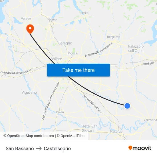 San Bassano to Castelseprio map