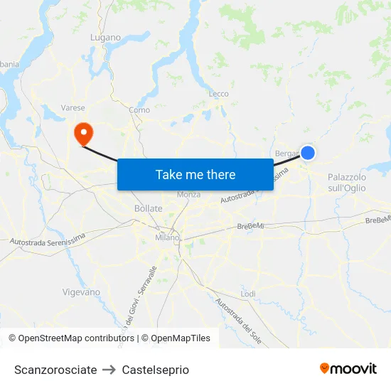 Scanzorosciate to Castelseprio map
