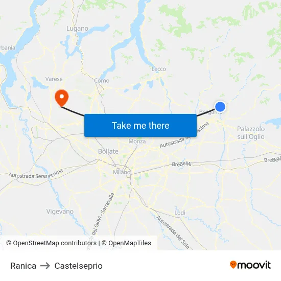 Ranica to Castelseprio map