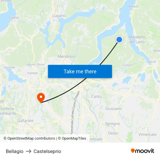 Bellagio to Castelseprio map
