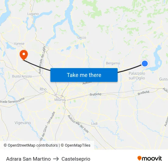 Adrara San Martino to Castelseprio map