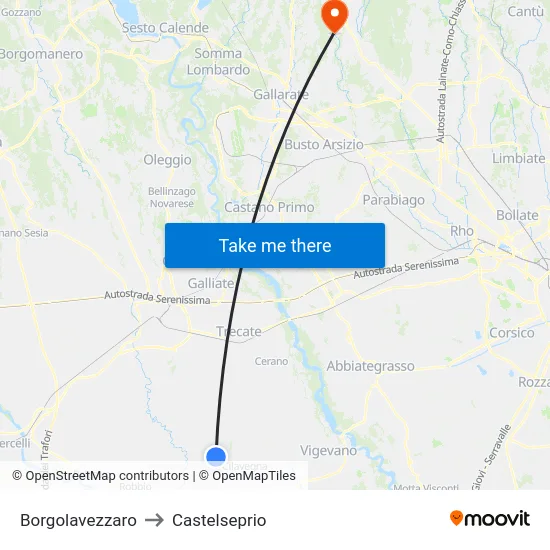 Borgolavezzaro to Castelseprio map