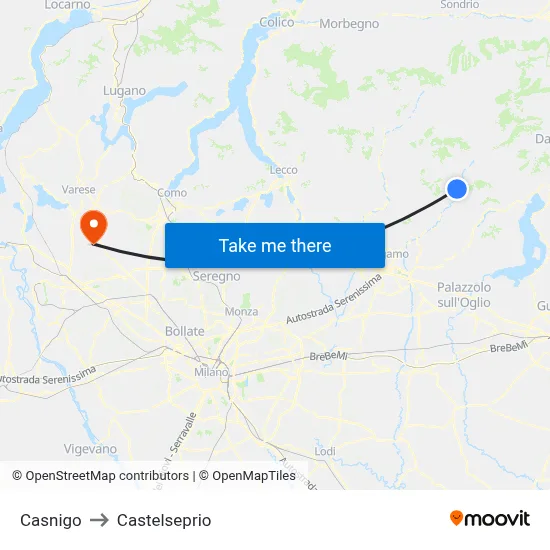 Casnigo to Castelseprio map