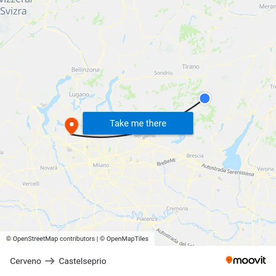 Cerveno to Castelseprio map