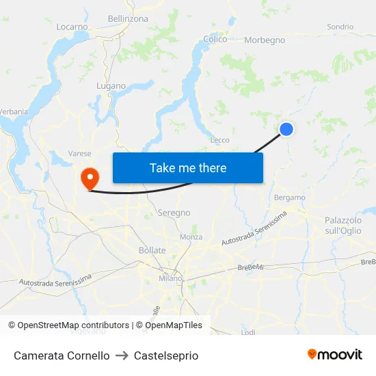 Camerata Cornello to Castelseprio map
