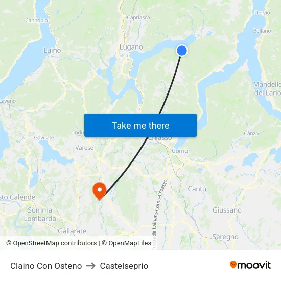 Claino con Osteno to Castelseprio map