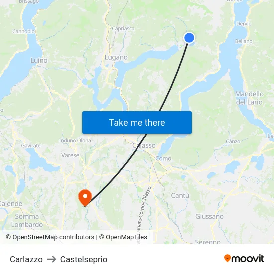 Carlazzo to Castelseprio map