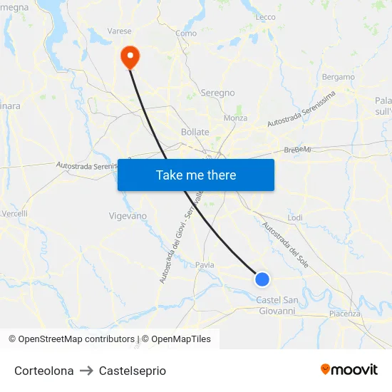 Corteolona to Castelseprio map