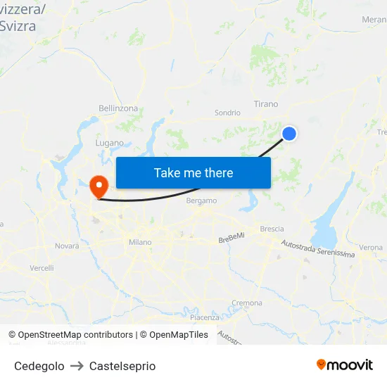 Cedegolo to Castelseprio map