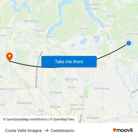 Costa Valle Imagna to Castelseprio map