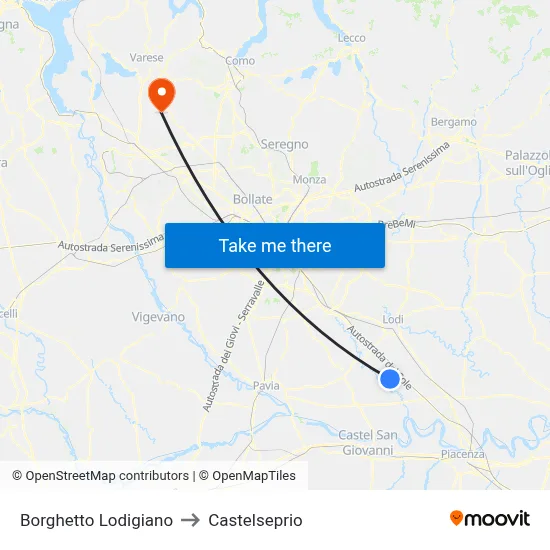 Borghetto Lodigiano to Castelseprio map