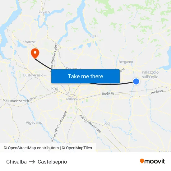 Ghisalba to Castelseprio map
