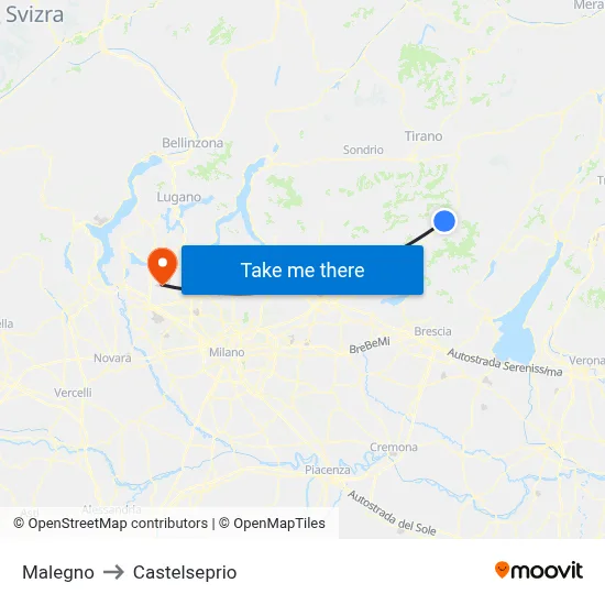 Malegno to Castelseprio map