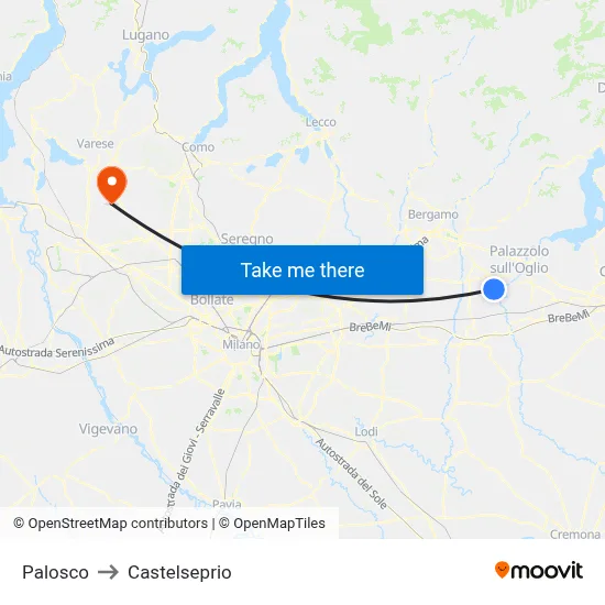 Palosco to Castelseprio map