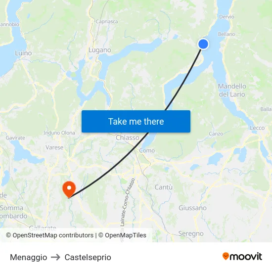 Menaggio to Castelseprio map