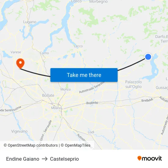 Endine Gaiano to Castelseprio map