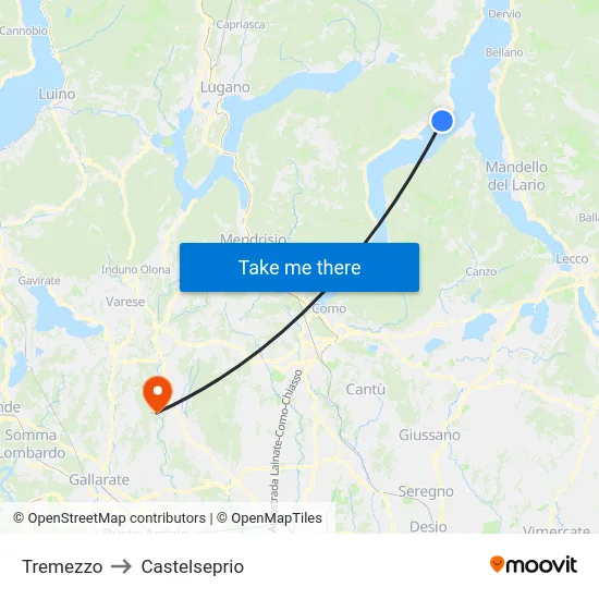 Tremezzo to Castelseprio map