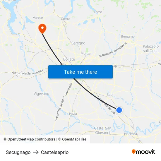 Secugnago to Castelseprio map