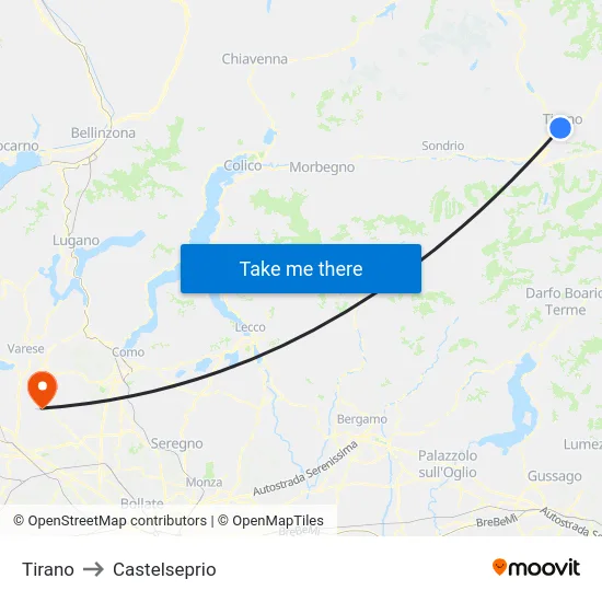 Tirano to Castelseprio map