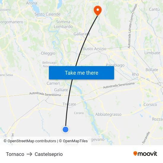 Tornaco to Castelseprio map