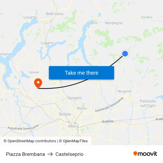 Piazza Brembana to Castelseprio map