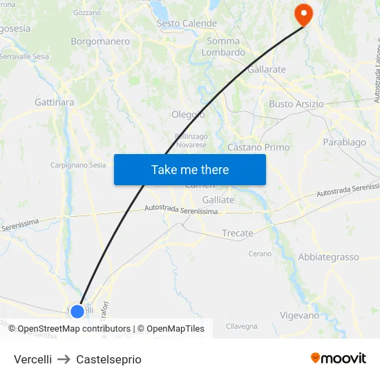 Vercelli to Castelseprio map