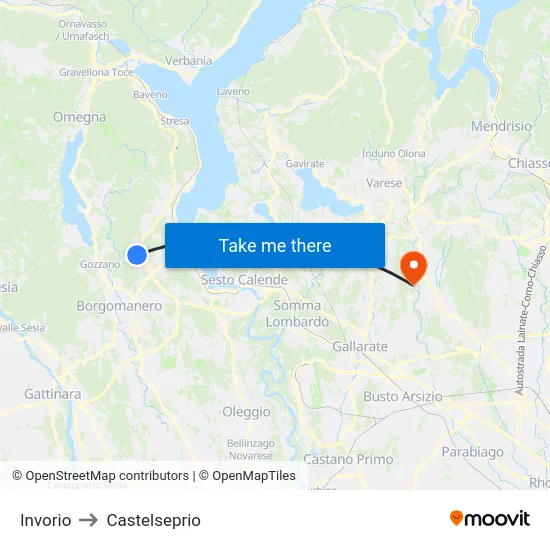 Invorio to Castelseprio map