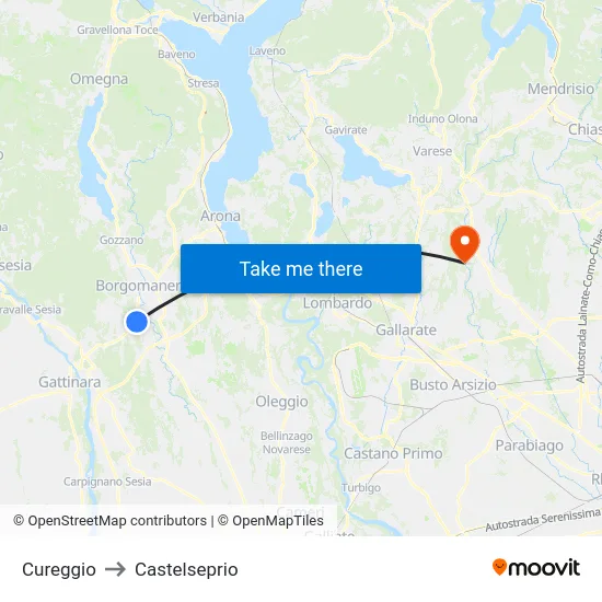 Cureggio to Castelseprio map