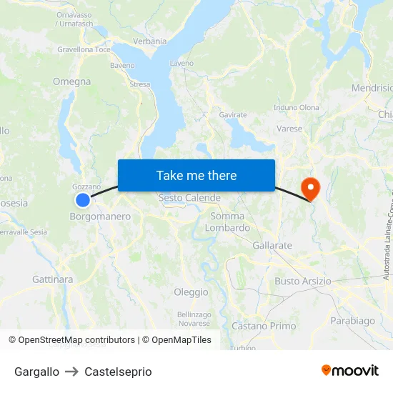 Gargallo to Castelseprio map