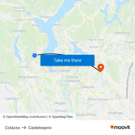 Colazza to Castelseprio map