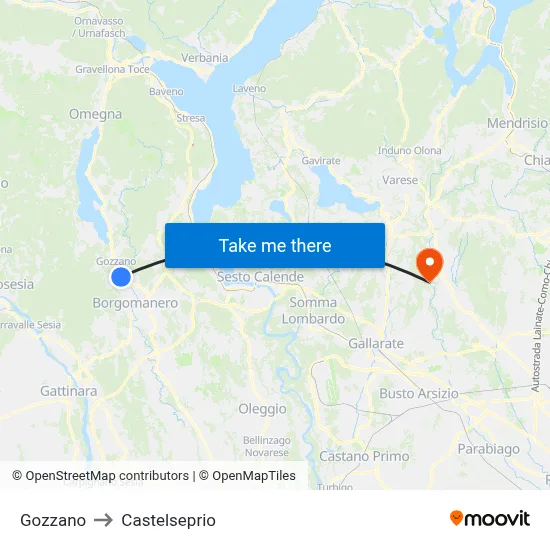Gozzano to Castelseprio map