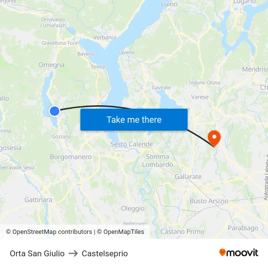 Orta San Giulio to Castelseprio map
