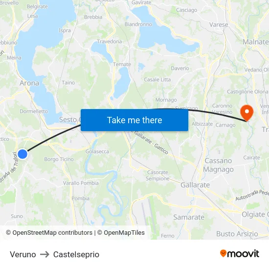 Veruno to Castelseprio map