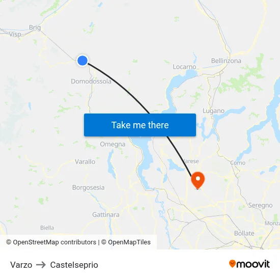 Varzo to Castelseprio map