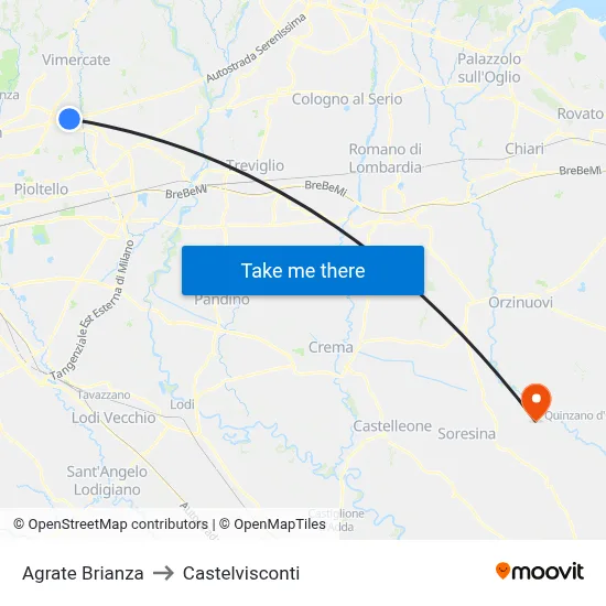 Agrate Brianza to Castelvisconti map