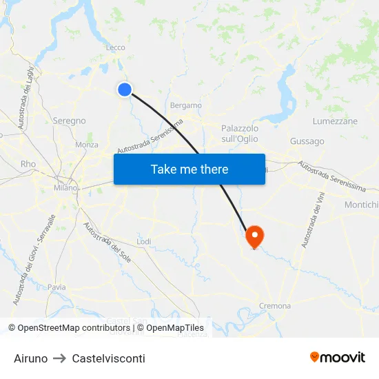 Airuno to Castelvisconti map