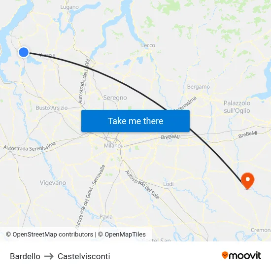 Bardello to Castelvisconti map