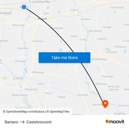 Bariano to Castelvisconti map
