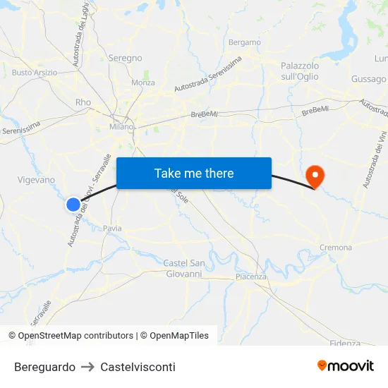Bereguardo to Castelvisconti map