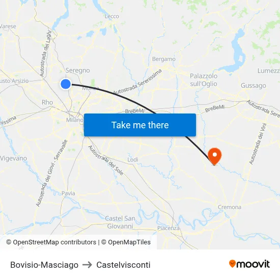 Bovisio-Masciago to Castelvisconti map